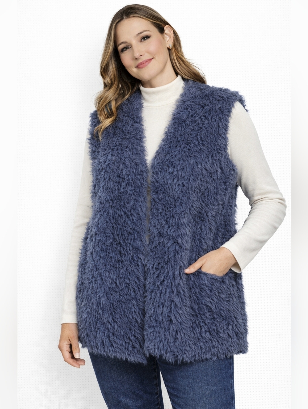 Women's b-sharp Gray Faux Fur Vest S/M
